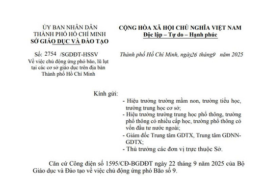 Công văn 2754: Chủ động ứng phó bão lũ tại các cơ sở giáo dục trên địa bàn TPHCM
