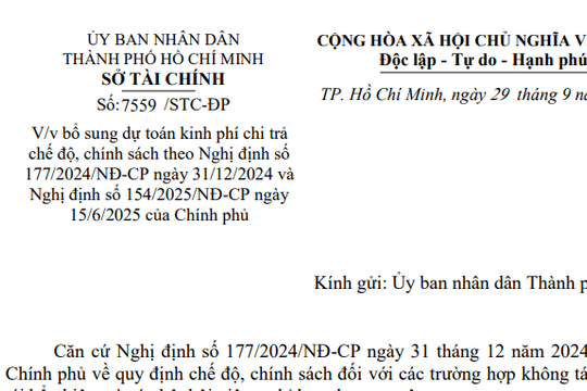 Toàn văn Công văn 7559/STC-ĐP bổ sung kinh phí chi trả chế độ chính sách theo NĐ 177 và NĐ 154 tại TPHCM
