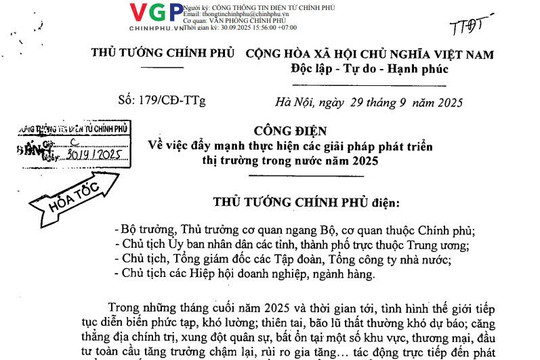 Công điện 179/CĐ-TTg: Đẩy mạnh các giải pháp phát triển thị trường trong nước năm 2025