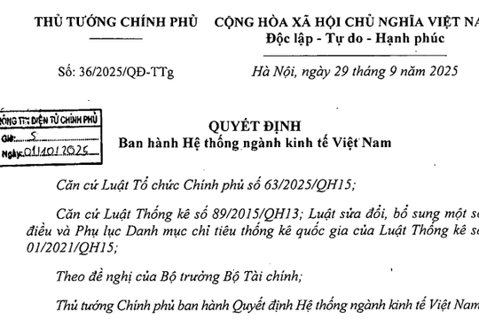 Đã có Quyết định 36/2025/QĐ-TTg về Hệ thống ngành kinh tế Việt Nam