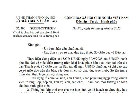 Công văn 4001: Sở GD&ĐT Hà Nội chỉ đạo khắc phục hậu quả bão số 10 và chuẩn bị đón học sinh trở lại trường học