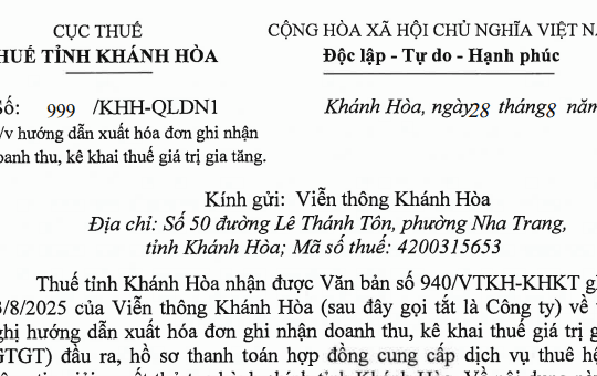 Công văn 999: Hướng dẫn xuất hóa đơn ghi nhận doanh thu, kê khai thuế giá trị gia tăng đầu ra
