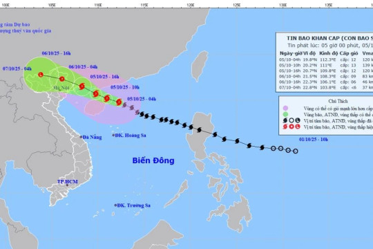 Bão số 11 đang mạnh cấp 12, giật cấp 15, cách Quảng Ninh khoảng 550km
