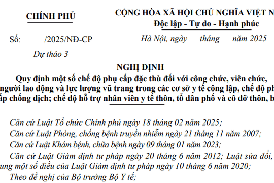Cập nhật dự thảo Nghị định về chế độ phụ cấp đặc thù với cán bộ y tế