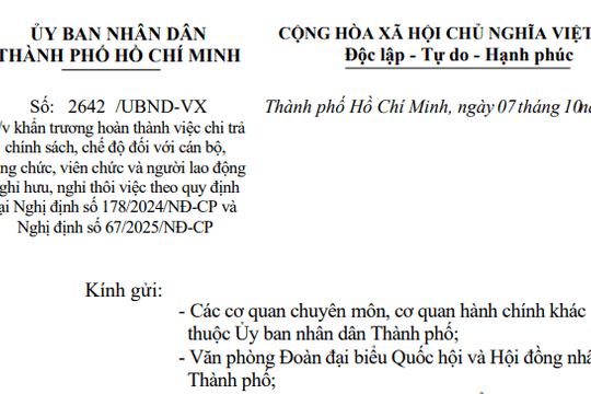 Toàn văn Công văn 2642/UBND-VX chi trả chế độ cho cán bộ công chức theo Nghị định 178, 67 tại TPHCM