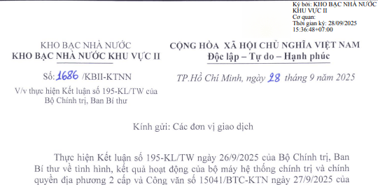 Đã có Công văn 1686/KBII-KTNN thực hiện Kết luận 195-KL/TW chi trả chế độ Nghị định 178, 67 tại TPHCM