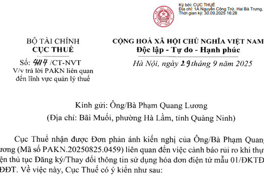 Công văn 4114: Cảnh báo rủi ro khi Đăng ký/Thay đổi thông tin sử dụng hóa đơn điện tử mẫu 01/ĐKTĐ-HĐĐT