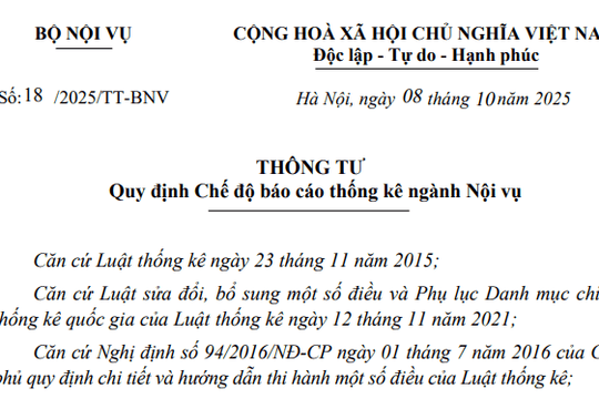 Đã có Thông tư 18/2025/TT-BNV quy định chế độ báo cáo thống kê ngành Nội vụ