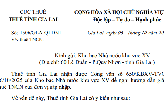 Công văn 1506/GLA-QLDN1: Hướng dẫn mới về giải quyết thuế TNCN của dubai casino 88 - dubai palace dubaicasino88.bio sáp nhập