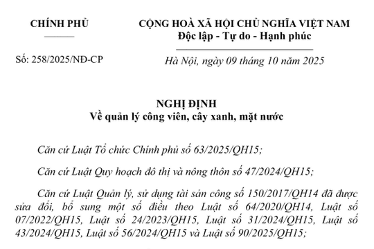 Đã có Nghị định 258/2025/NĐ-CP về quản lý công viên, cây xanh, mặt nước