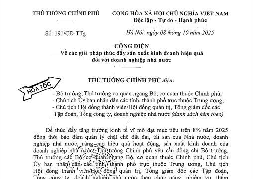 Đã có Công điện 191/CĐ-TTg về các giải pháp thúc đẩy sản xuất kinh doanh hiệu quả đối với doanh nghiệp nhà nước