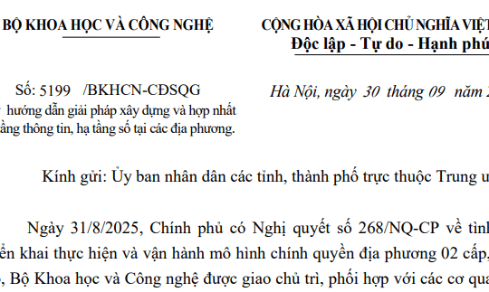 Công văn 5199: Hướng dẫn xây dựng và hợp nhất hạ tầng thông tin, hạ tầng số tại các địa phương