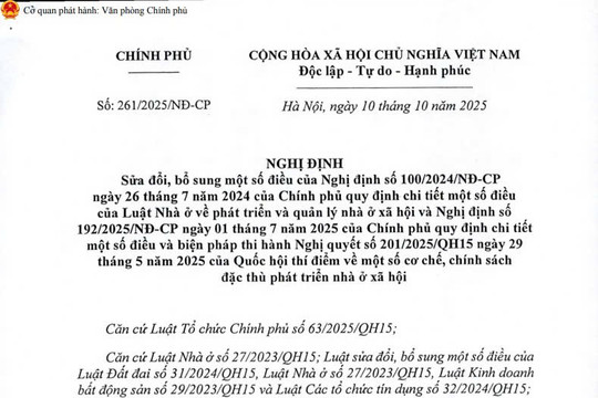Đã có Nghị định 261/2025/NĐ-CP sửa đổi Nghị định 100/2024 về phát triển và quản lý nhà ở xã hội