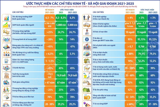 Ước tính kết quả thực hiện các chỉ tiêu kinh tế - xã hội giai đoạn 2021-2025