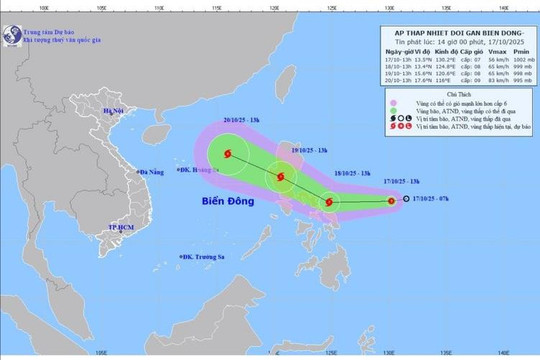 Xuất hiện áp thấp nhiệt đới sắp mạnh lên thành bão tiến vào Biển Đông