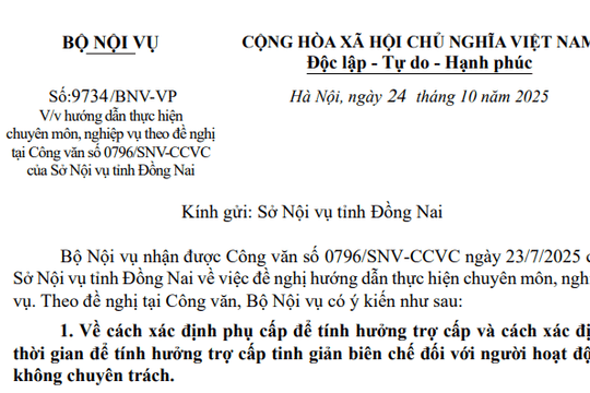 Đã có Công văn 9734/BNV-VP về tinh giản biên chế đối với cán bộ không chuyên trách