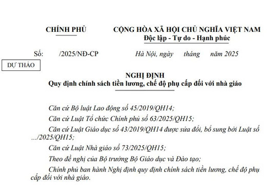 Đã có dự thảo Nghị định tiền lương và chế độ phụ cấp với giáo viên công lập