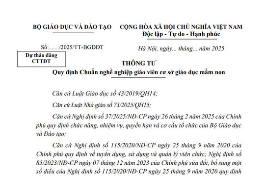 Đã có dự thảo Thông tư Chuẩn nghề nghiệp giáo viên mầm non