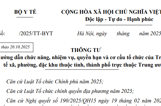 Đã có dự thảo Thông tư về cơ cấu tổ chức của Trạm Y tế xã, phường, đặc khu thuộc cấp tỉnh