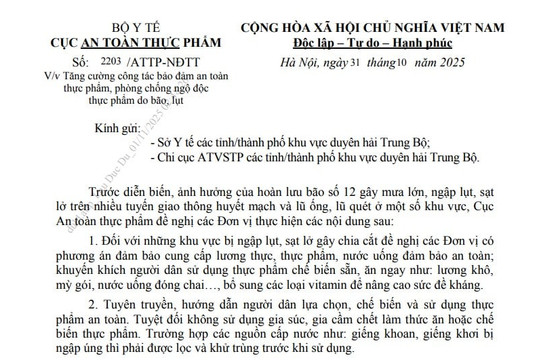 Tăng cường công tác bảo đảm an toàn và phòng chống ngộ độc thực phẩm do bão lụt năm 2025