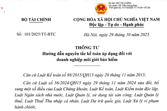 Đã có Thông tư 101/2025/TT-BTC hướng dẫn nguyên tắc kế toán cho doanh nghiệp môi giới bảo hiểm