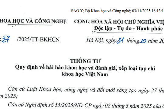 Đã có Thông tư 27/2025/TT-BKHCN về bài báo khoa học và đánh giá xếp loại tạp chí khoa học
