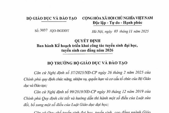 Quyết định 3037/QĐ-BGDĐT: Kế hoạch tuyển sinh đại học cao đẳng năm 2026