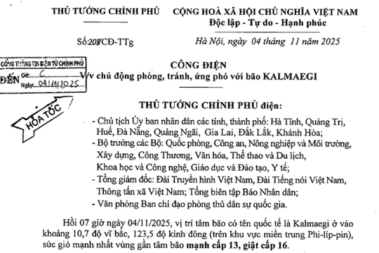 Công điện hỏa tốc về ứng phó với bão KALMAEGI (bão số 13)