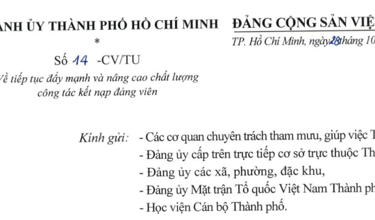 Đã có Công văn 14-CV/TU về đẩy mạnh và nâng cao chất lượng công tác kết nạp đảng viên