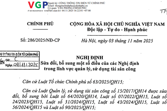 Đã có Nghị định 286/2025/NĐ-CP sửa đổi quy định về quản lý sử dụng tài sản công