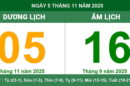 Âm Dương lịch hôm nay 05/11/2025: Giờ hoàng đạo, việc nên làm