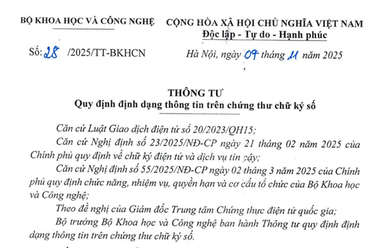 Đã có Thông tư 28/2025/TT-BKHCN quy định định dạng thông tin chứng thư chữ ký số