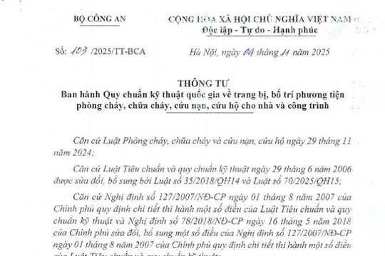 Đã có Thông tư 103/2025/TT-BCA: Quy chuẩn kỹ thuật quốc gia trang bị phòng cháy chữa cháy