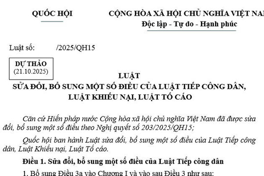 Dự thảo Luật sửa đổi Luật Tiếp công dân, Luật Khiếu nại, Luật Tố cáo
