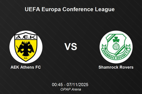 Nhận định AEK Athens FC vs Shamrock Rovers - UEFA Europa Conference League