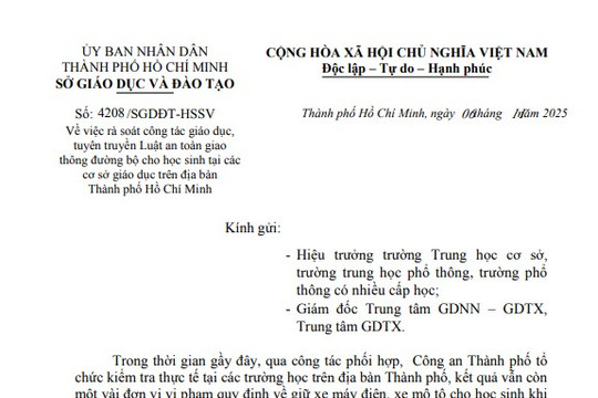 Rà soát công tác giáo dục và tuyên truyền Luật an toàn giao thông đường bộ cho học sinh tại TPHCM