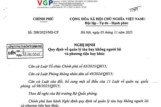 Đã có Nghị định 288/2025/NĐ-CP quy định về quản lý tàu bay không người lái và phương tiện bay khác