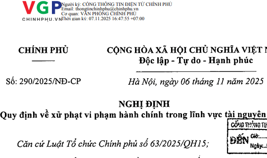 Đã có Nghị định 290/2025/NĐ-CP về xử phạt vi phạm hành chính trong lĩnh vực tài nguyên nước