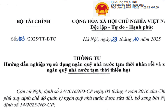 Đã có Thông tư 103/2025/TT-BTC về sử dụng, xử lý ngân quỹ nhà nước tạm thời