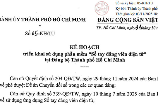 Kế hoạch 05-KH/TU: Hướng dẫn sử dụng phần mềm “Sổ tay đảng viên điện tử” tại TP.HCM