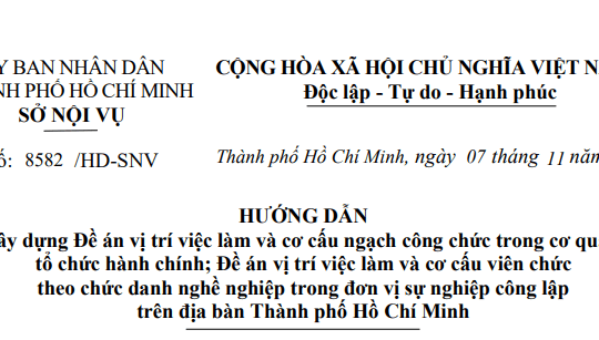 Đã có Hướng dẫn 8582/HD-SNV xây dựng Đề án vị trí việc làm và cơ cấu ngạch công chức viên chức tại TP.HCM