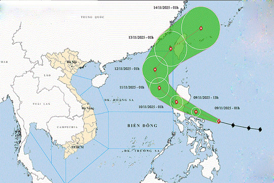 Thời tiết ngày 9/11: Bão Fung-wong mạnh cấp 15, giật trên cấp 17 đang tiến vào biển đông