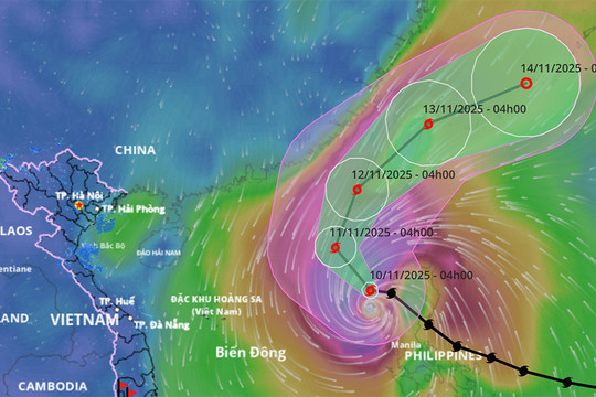 Bão Fung-Wong giật cấp 16, liên tục đổi hướng đi vào Biển Đông