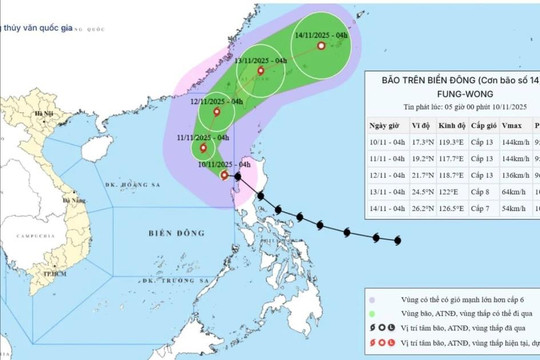 Bão Fung-Wong đã đi vào Biển Đông và trở thành cơn bão số 14 trong năm nay