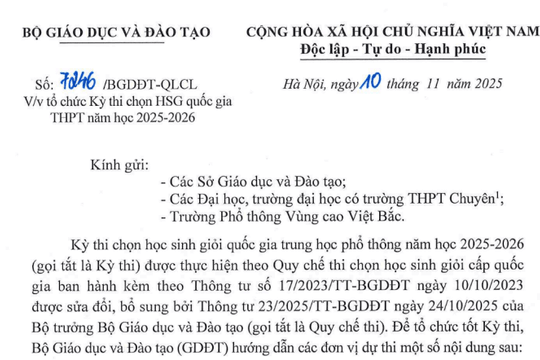 Đã có Công văn 7246/BGDĐT-QLCL về Kỳ thi học sinh giỏi quốc gia THPT năm học 2025-2026