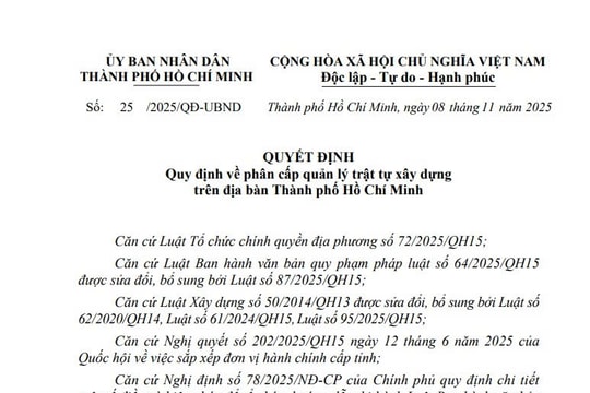 Quyết định 25: Quy định về phân cấp quản lý trật tự xây dựng trên địa bàn TPHCM từ ngày 20/11/2025