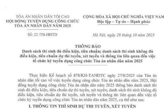 Thông báo thời gian tổ chức vòng 2 thi tuyển công chức Tòa án năm 2025 (dự kiến)