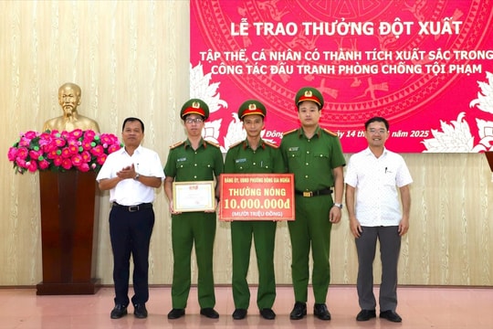 Thưởng đột xuất Công an phường Đông Gia Nghĩa vì thành tích truy bắt tội phạm nguy hiểm
