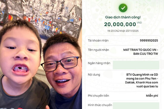 Con trai 7 tuổi của BTV Quang Minh vay 10 triệu ủng hộ vùng lũ