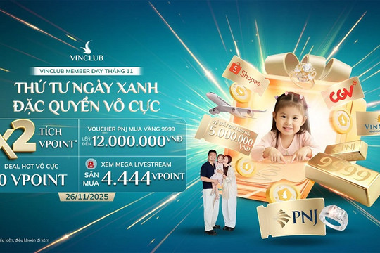 VinClub Member Day 26/11: Nhân đôi điểm, săn vàng và vé bay